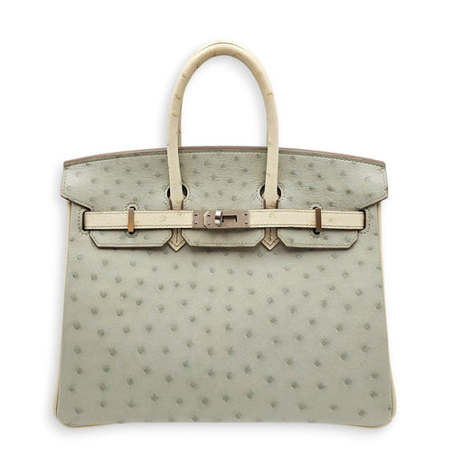 HSS Birkin 25 Gris Perle/Craie in Ostrich Brushed Palladium hardware CL2603-20285 1