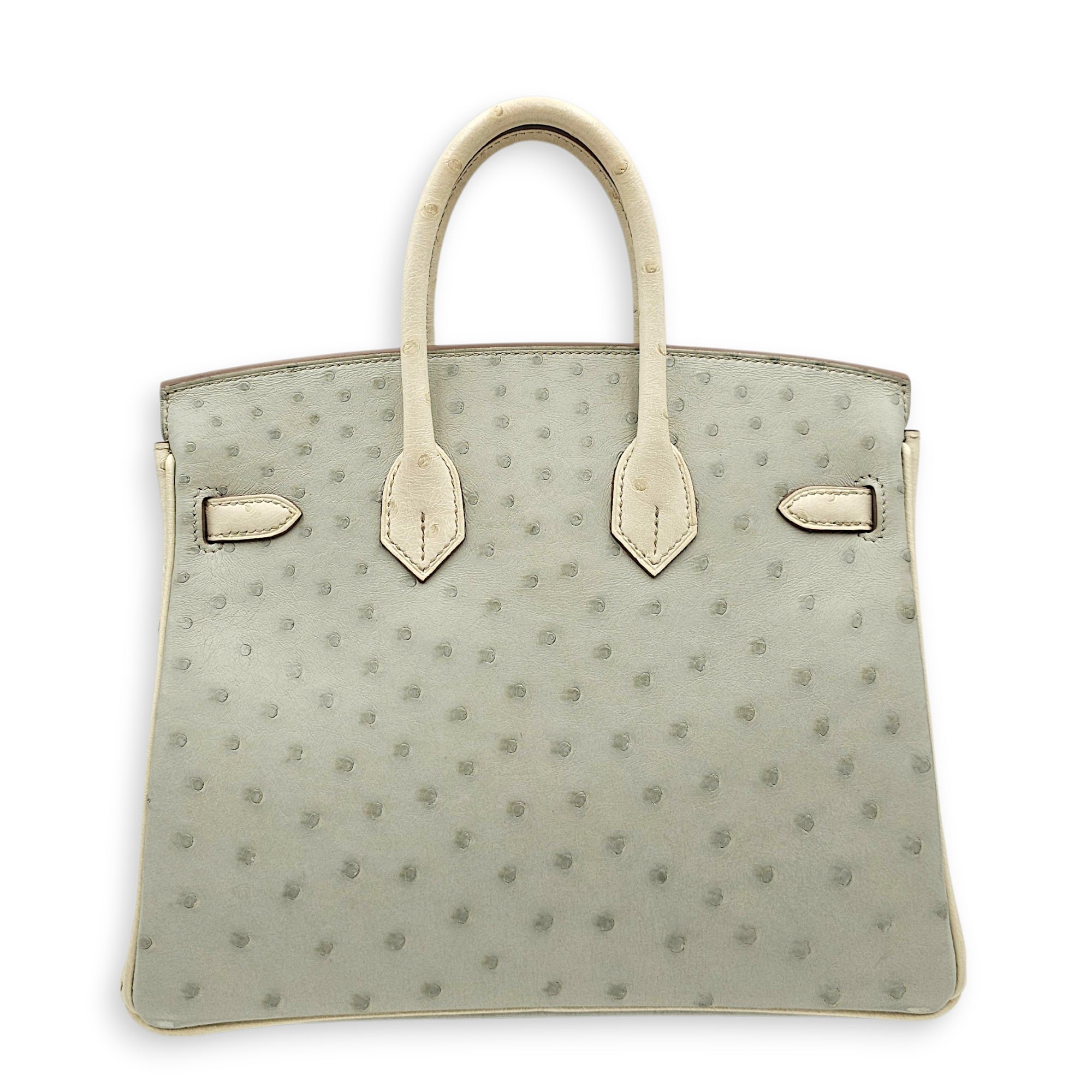 HSS Birkin 25 Gris Perle/Craie in Ostrich Brushed Palladium hardware CL2603-20285 2
