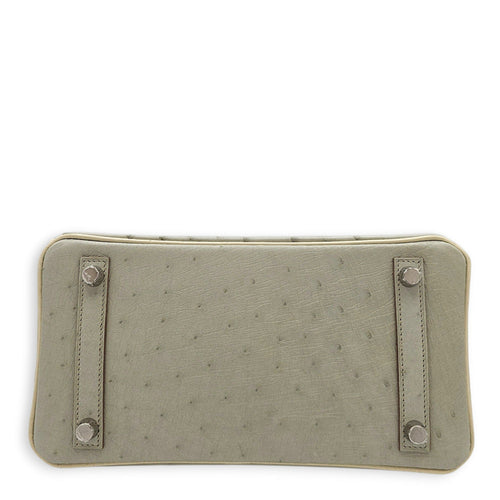 HSS Birkin 25 Gris Perle/Craie in Ostrich Brushed Palladium hardware CL2603-20285 5