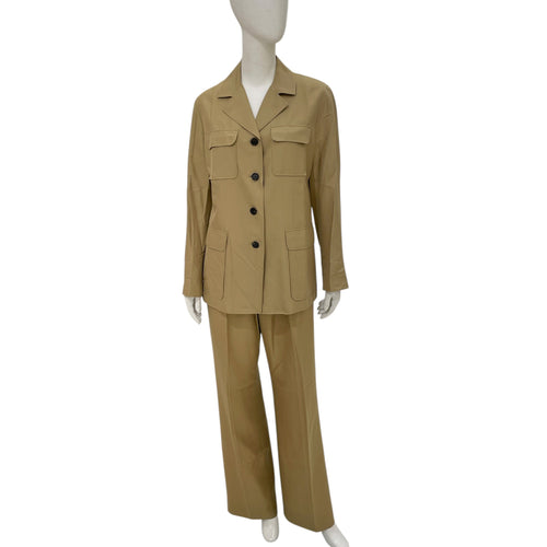 Safari Shirt (Size 40) & Pants (Size 42) Set Khaki Ready-To-Wear in Silk CL2603-20307 1