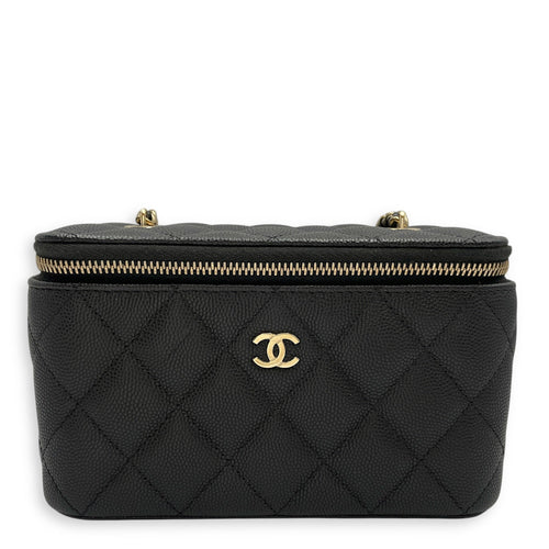 Quilted Vanity Case Black Crossbody Bag in Caviar Leather Gold hardware CL2603-20319 1