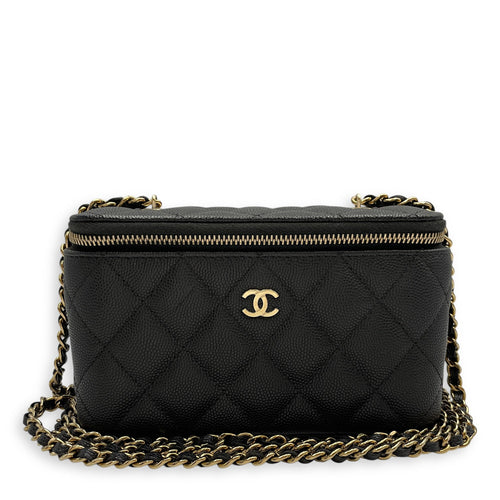 Quilted Vanity Case Black Crossbody Bag in Caviar Leather Gold hardware CL2603-20319 10