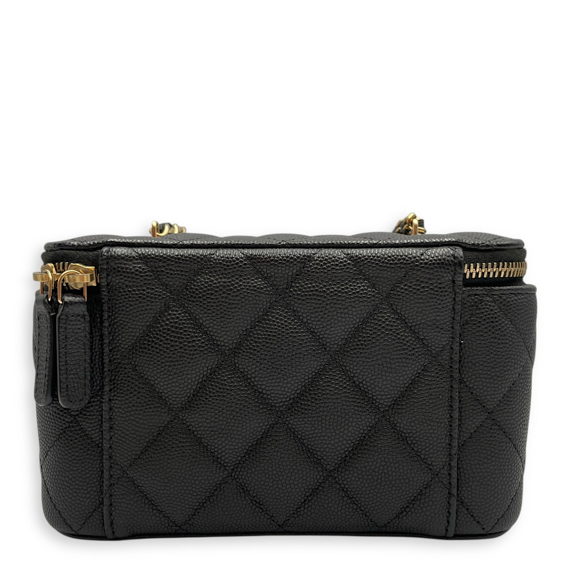 Quilted Vanity Case Black Crossbody Bag in Caviar Leather Gold hardware CL2603-20319 2