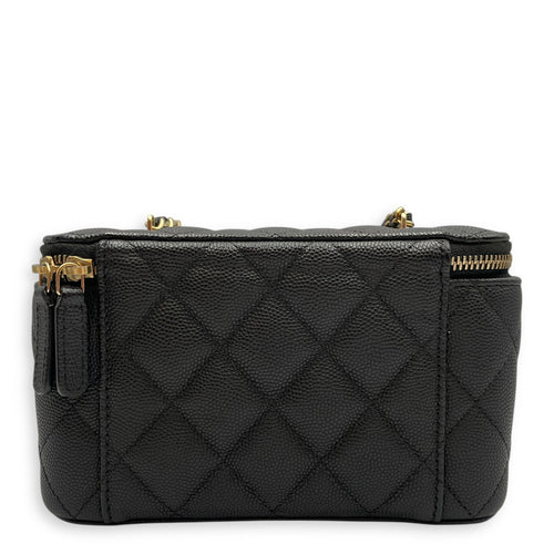 Quilted Vanity Case Black Crossbody Bag in Caviar Leather Gold hardware CL2603-20319 2