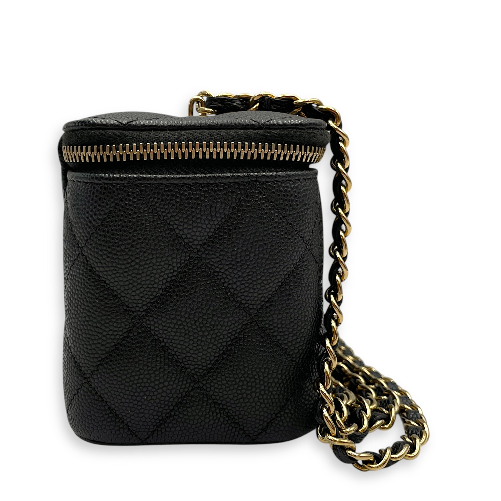 Quilted Vanity Case Black Crossbody Bag in Caviar Leather Gold hardware CL2603-20319 3