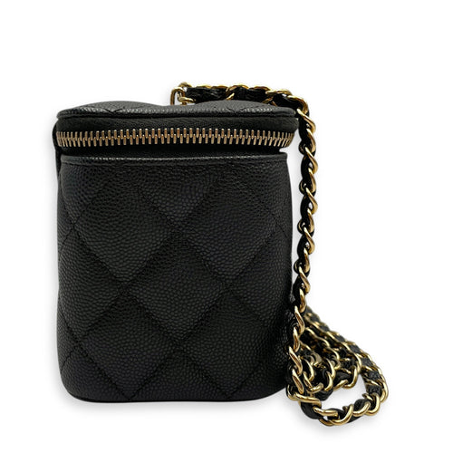 Quilted Vanity Case Black Crossbody Bag in Caviar Leather Gold hardware CL2603-20319 3