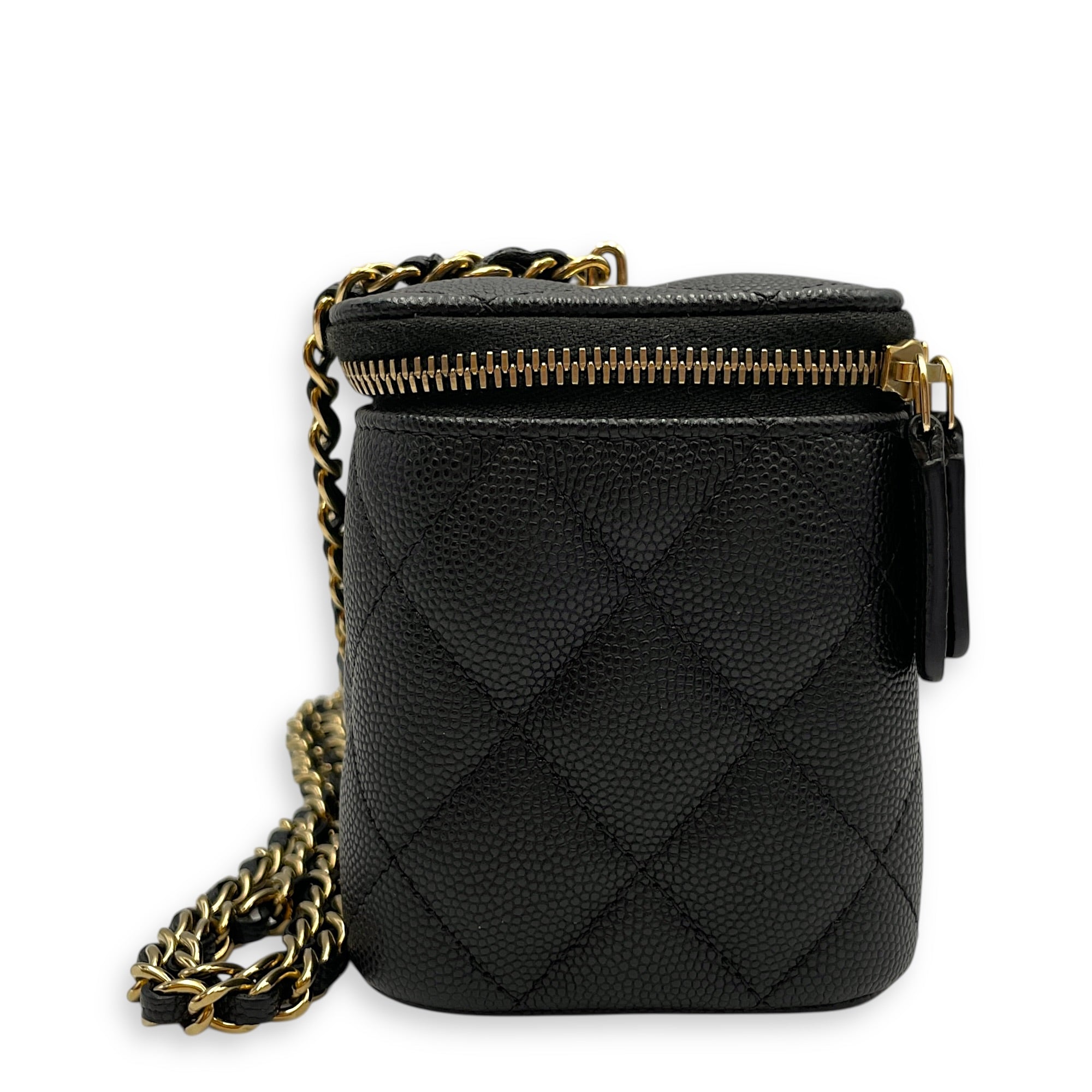 Quilted Vanity Case Black Crossbody Bag in Caviar Leather Gold hardware CL2603-20319 4