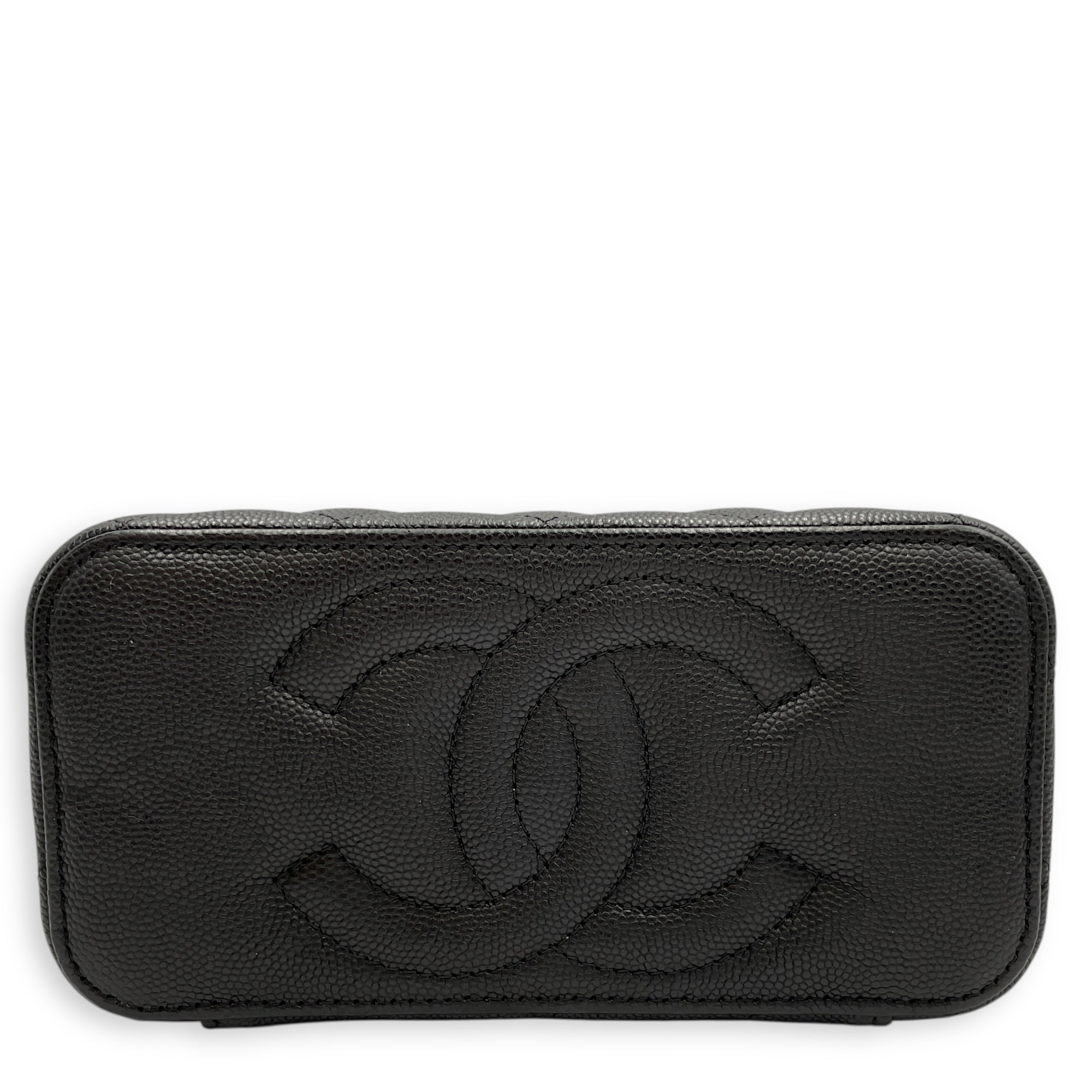 Quilted Vanity Case Black Crossbody Bag in Caviar Leather Gold hardware CL2603-20319 5