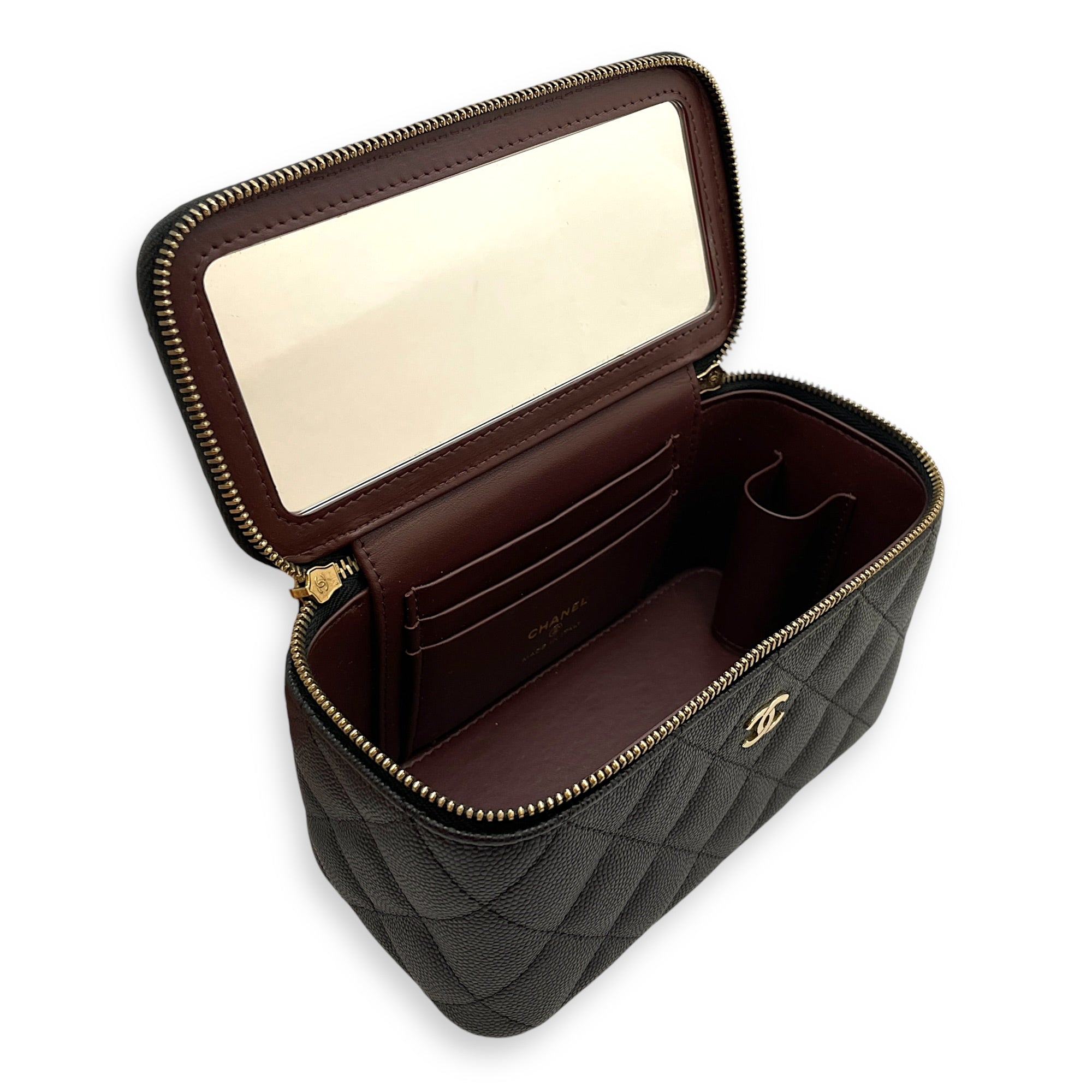 Quilted Vanity Case Black Crossbody Bag in Caviar Leather Gold hardware CL2603-20319 6