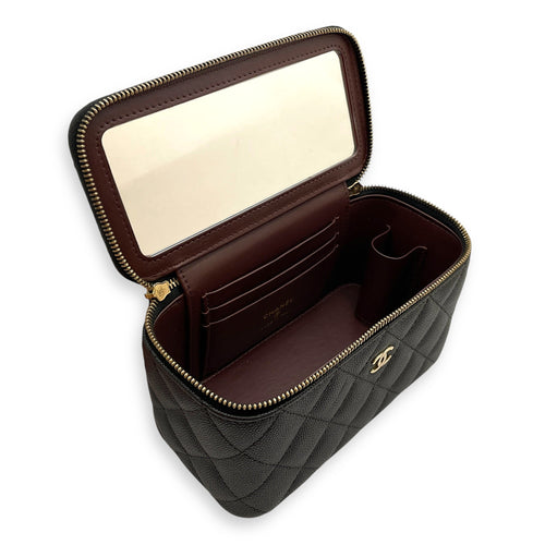 Quilted Vanity Case Black Crossbody Bag in Caviar Leather Gold hardware CL2603-20319 6