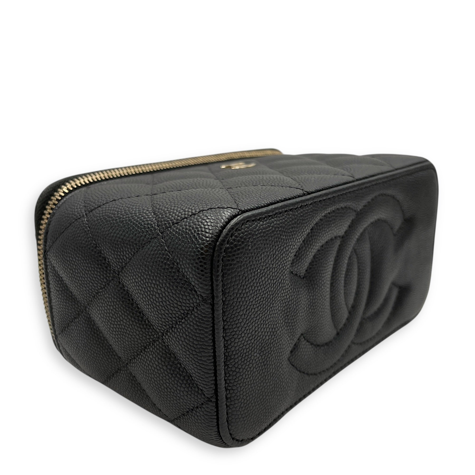 Quilted Vanity Case Black Crossbody Bag in Caviar Leather Gold hardware CL2603-20319 8