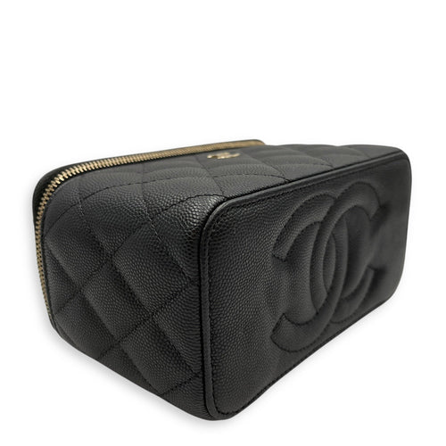 Quilted Vanity Case Black Crossbody Bag in Caviar Leather Gold hardware CL2603-20319 8