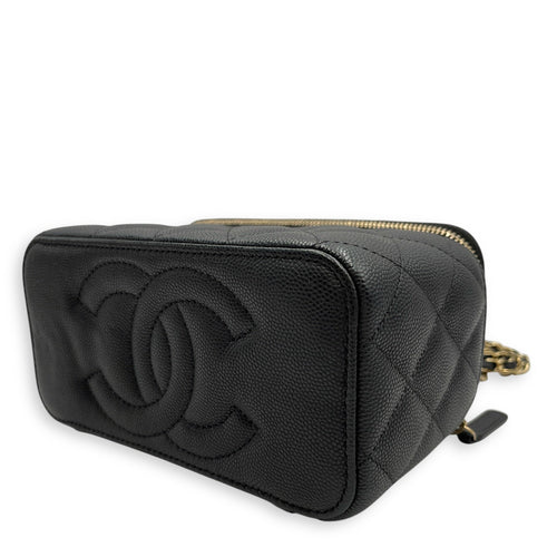 Quilted Vanity Case Black Crossbody Bag in Caviar Leather Gold hardware CL2603-20319 9