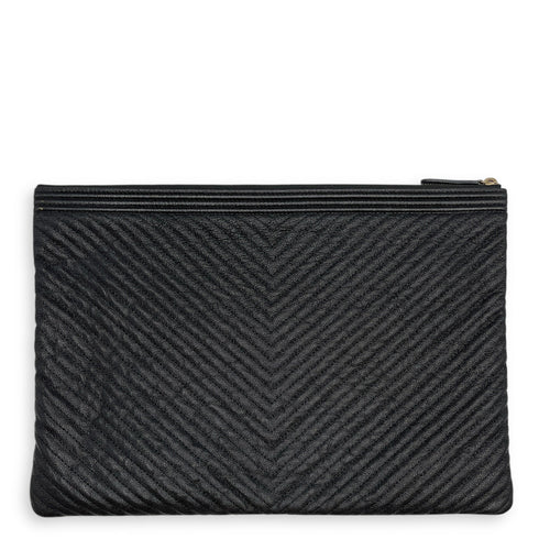 Le Boy O Case Chevron Black Clutch in Calfskin Gold hardware CL2603-20320 2