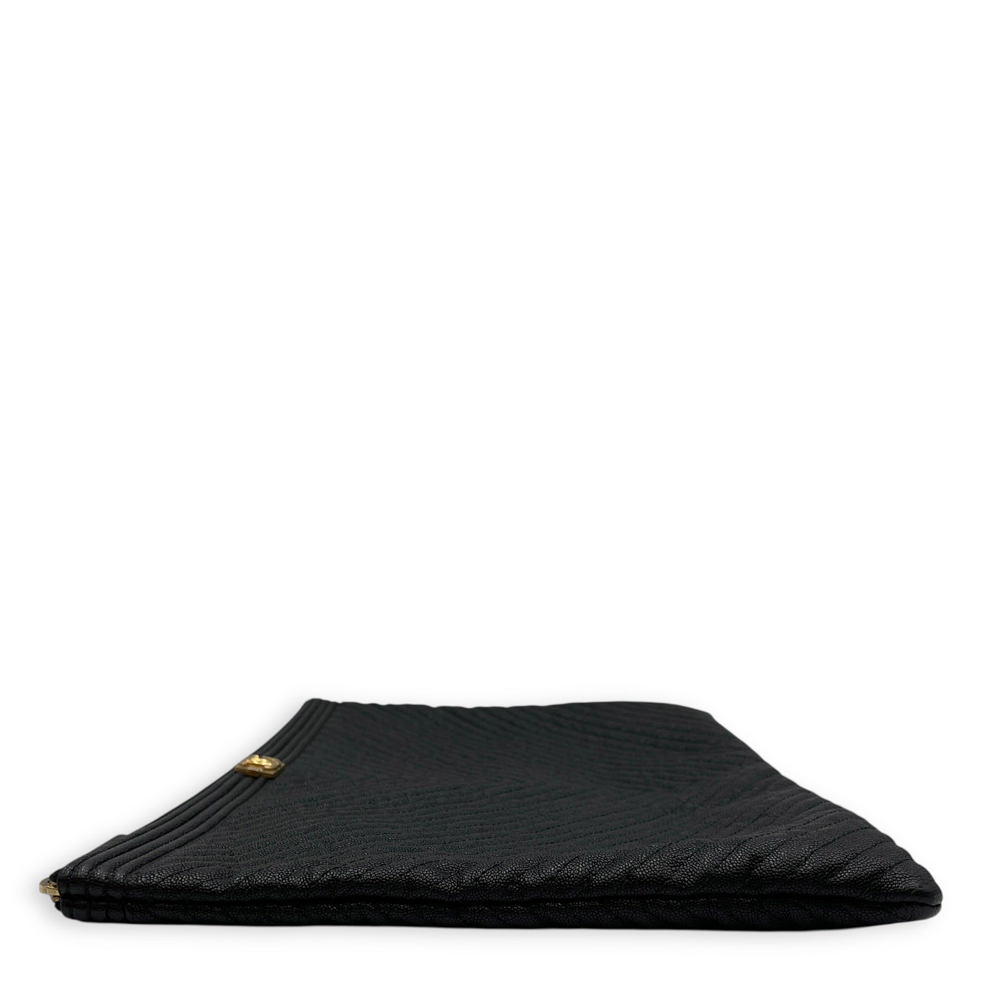Le Boy O Case Chevron Black Clutch in Calfskin Gold hardware CL2603-20320 3