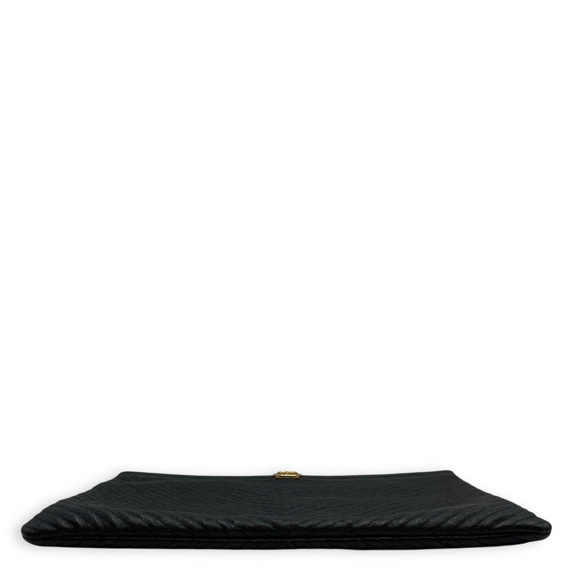 Le Boy O Case Chevron Black Clutch in Calfskin Gold hardware CL2603-20320 7