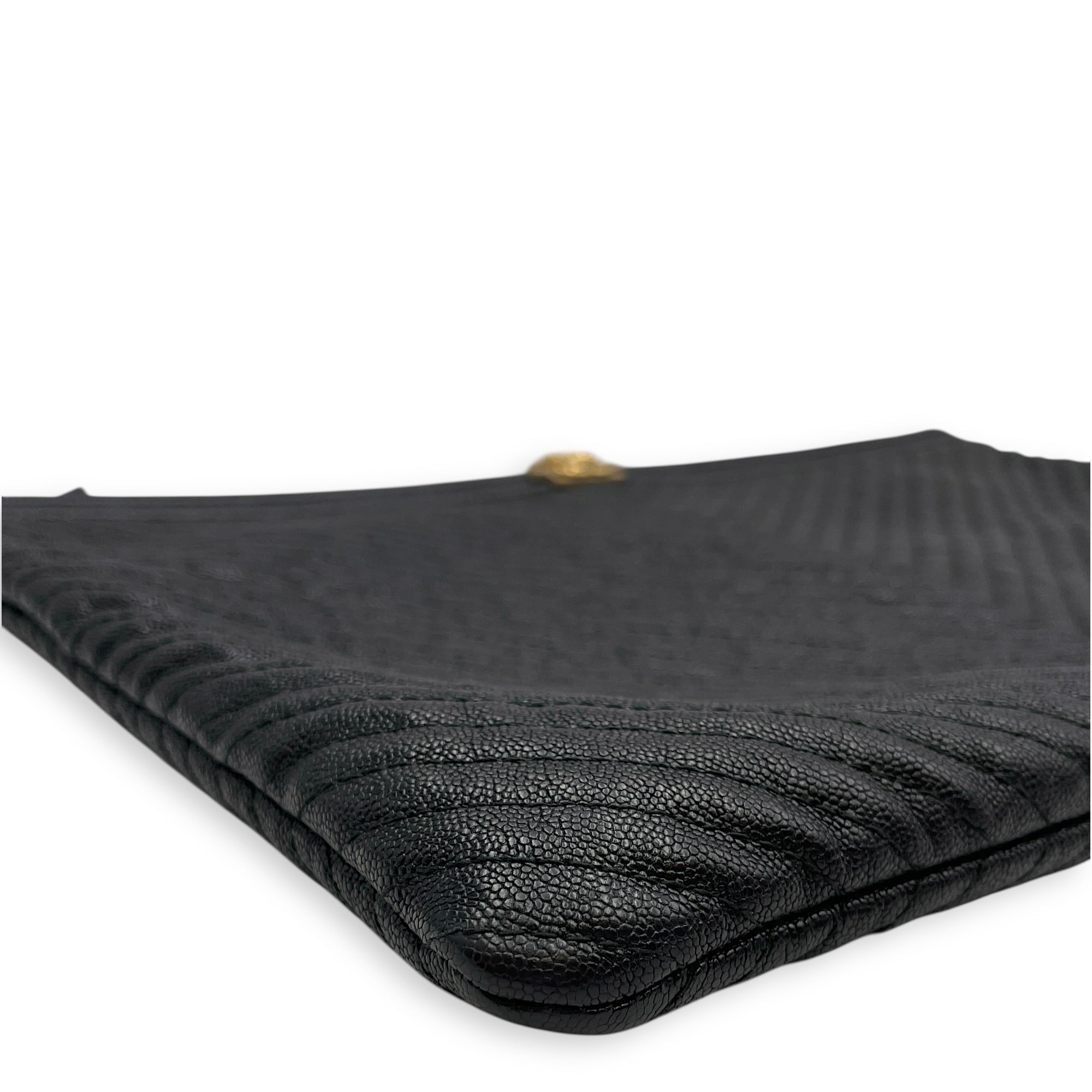 Le Boy O Case Chevron Black Clutch in Calfskin Gold hardware CL2603-20320 5