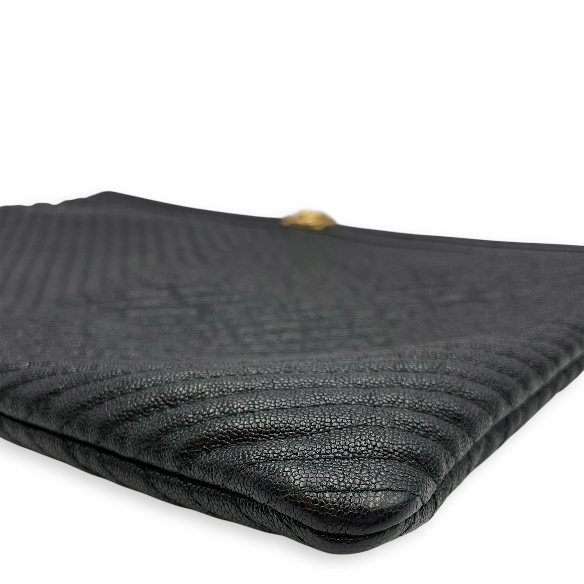 Le Boy O Case Chevron Black Clutch in Calfskin Gold hardware CL2603-20320 6