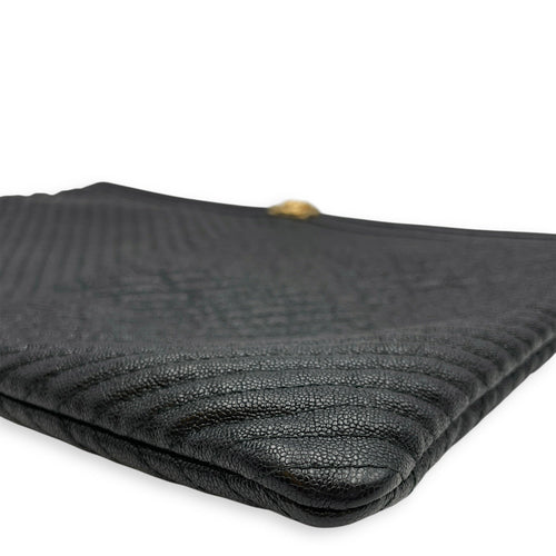 Le Boy O Case Chevron Black Clutch in Calfskin Gold hardware CL2603-20320 6