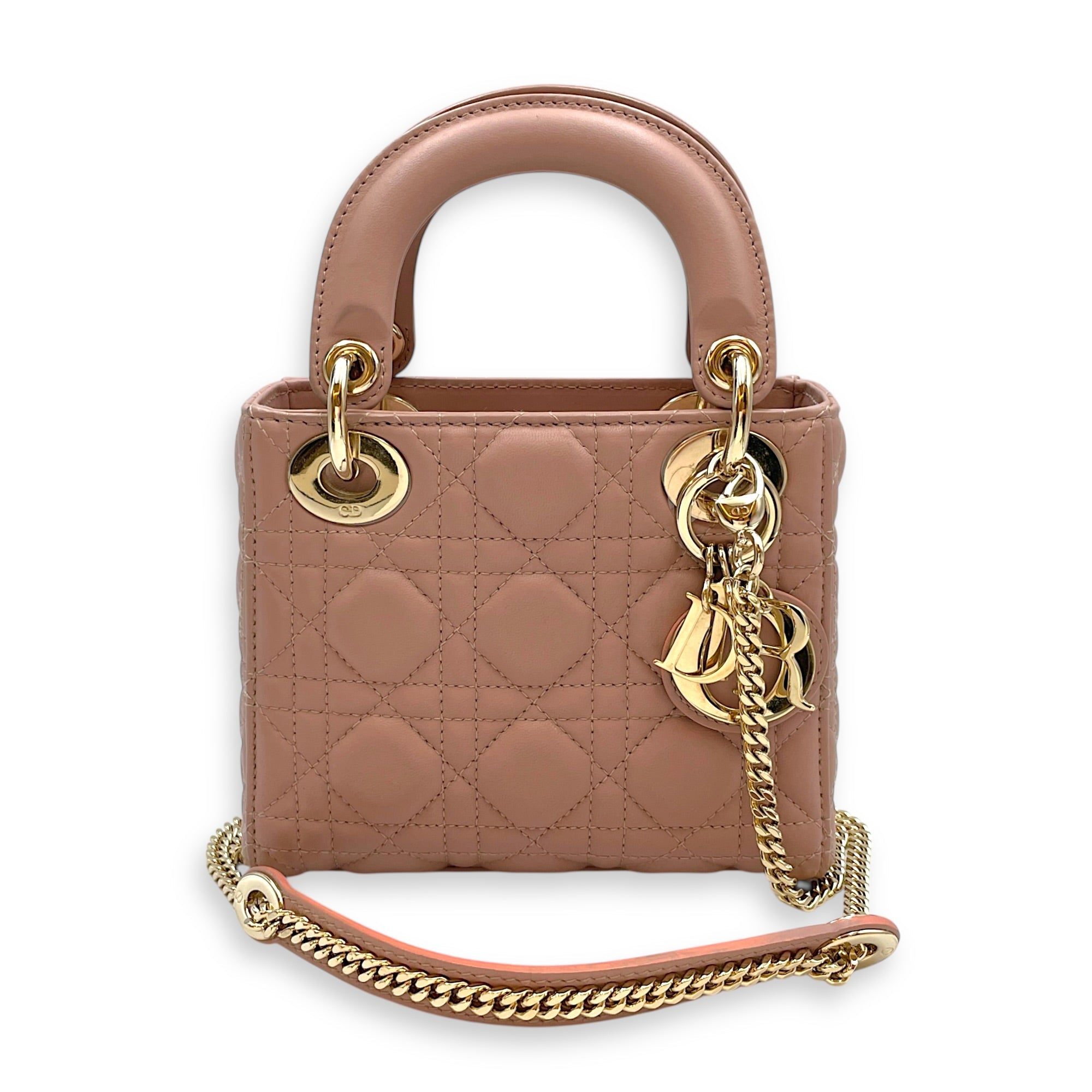 Lady Dior Mini Pink Top Handle Bag in Lambskin Gold hardware CL2603-20367 11