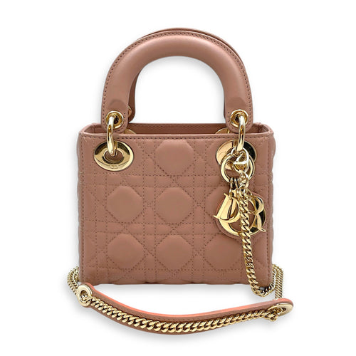 Lady Dior Mini Pink Top Handle Bag in Lambskin Gold hardware CL2603-20367 11