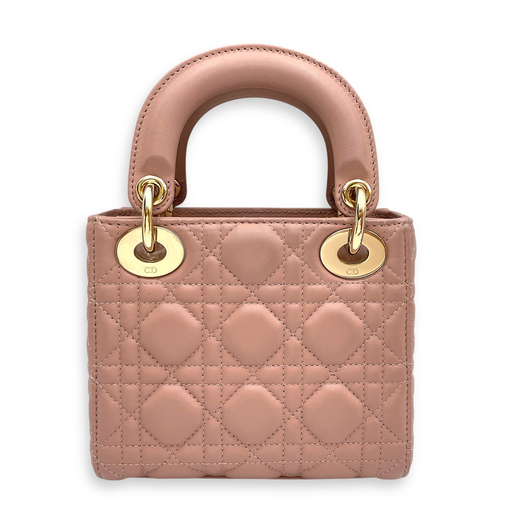 Lady Dior Mini Pink Top Handle Bag in Lambskin Gold hardware CL2603-20367 2