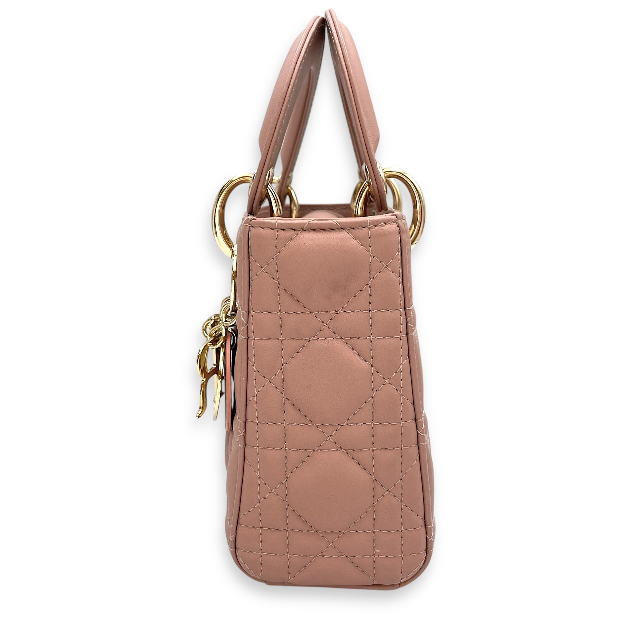 Lady Dior Mini Pink Top Handle Bag in Lambskin Gold hardware CL2603-20367 4