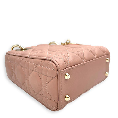 Lady Dior Mini Pink Top Handle Bag in Lambskin Gold hardware CL2603-20367 8