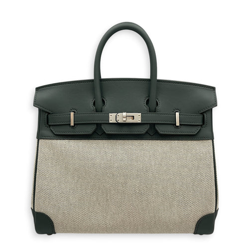 Birkin 25 Vert Mangrove/Ecru-Amande in Swift/Toile Palladium hardware