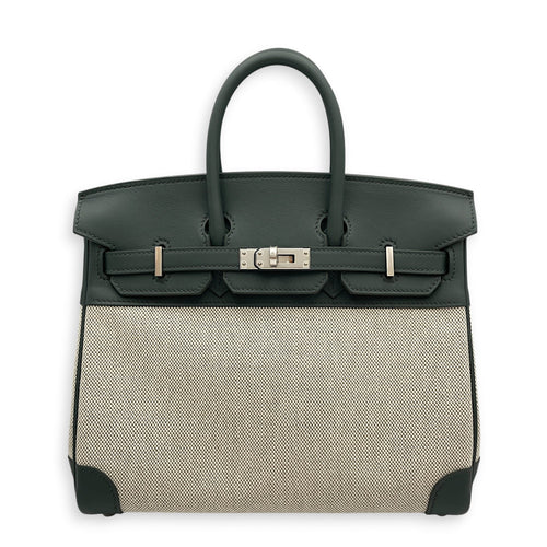 Birkin 25 Vert Mangrove/Ecru-Amande in Swift/Toile Palladium hardware CL2603-20394 1
