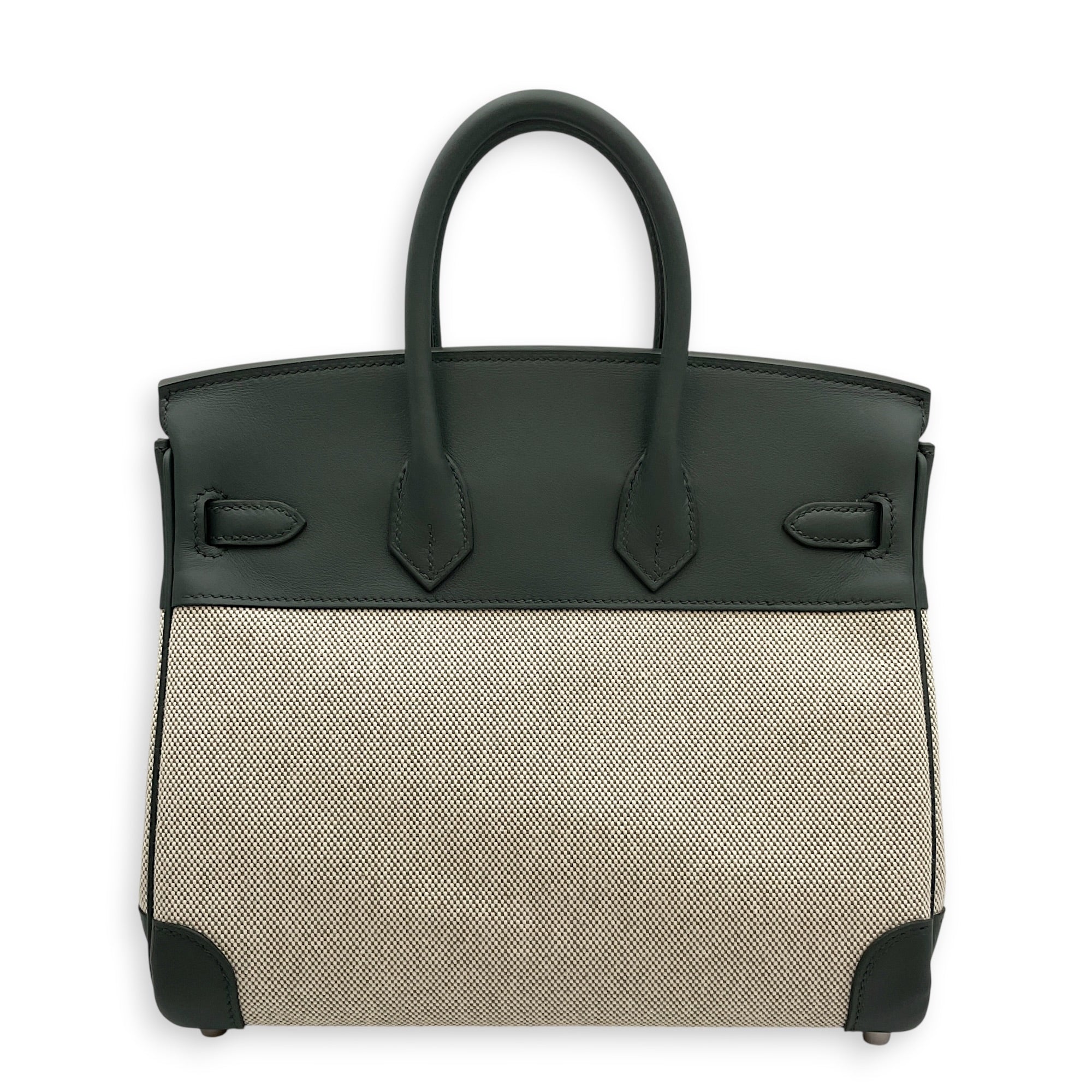 Birkin 25 Vert Mangrove/Ecru-Amande in Swift/Toile Palladium hardware