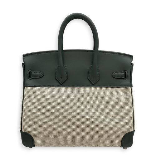 Birkin 25 Vert Mangrove/Ecru-Amande in Swift/Toile Palladium hardware