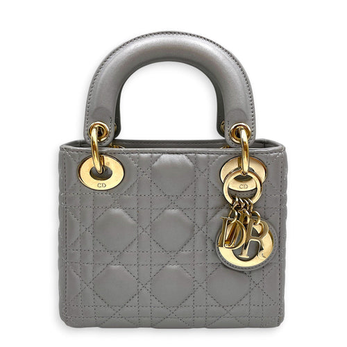Lady Dior Mini Grey Top Handle Bag in Lambskin Gold hardware CL2603-20399 1