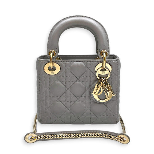 Lady Dior Mini Grey Top Handle Bag in Lambskin Gold hardware CL2603-20399 11