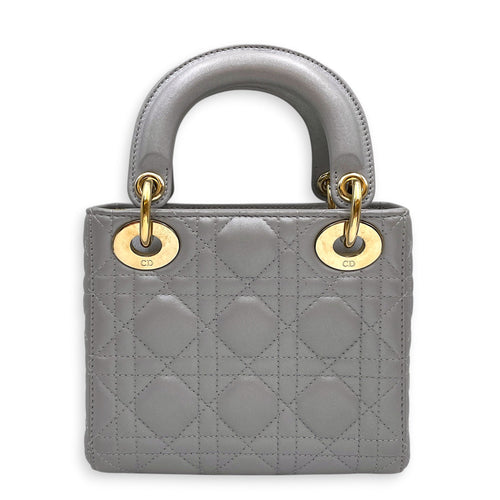 Lady Dior Mini Grey Top Handle Bag in Lambskin Gold hardware CL2603-20399 2