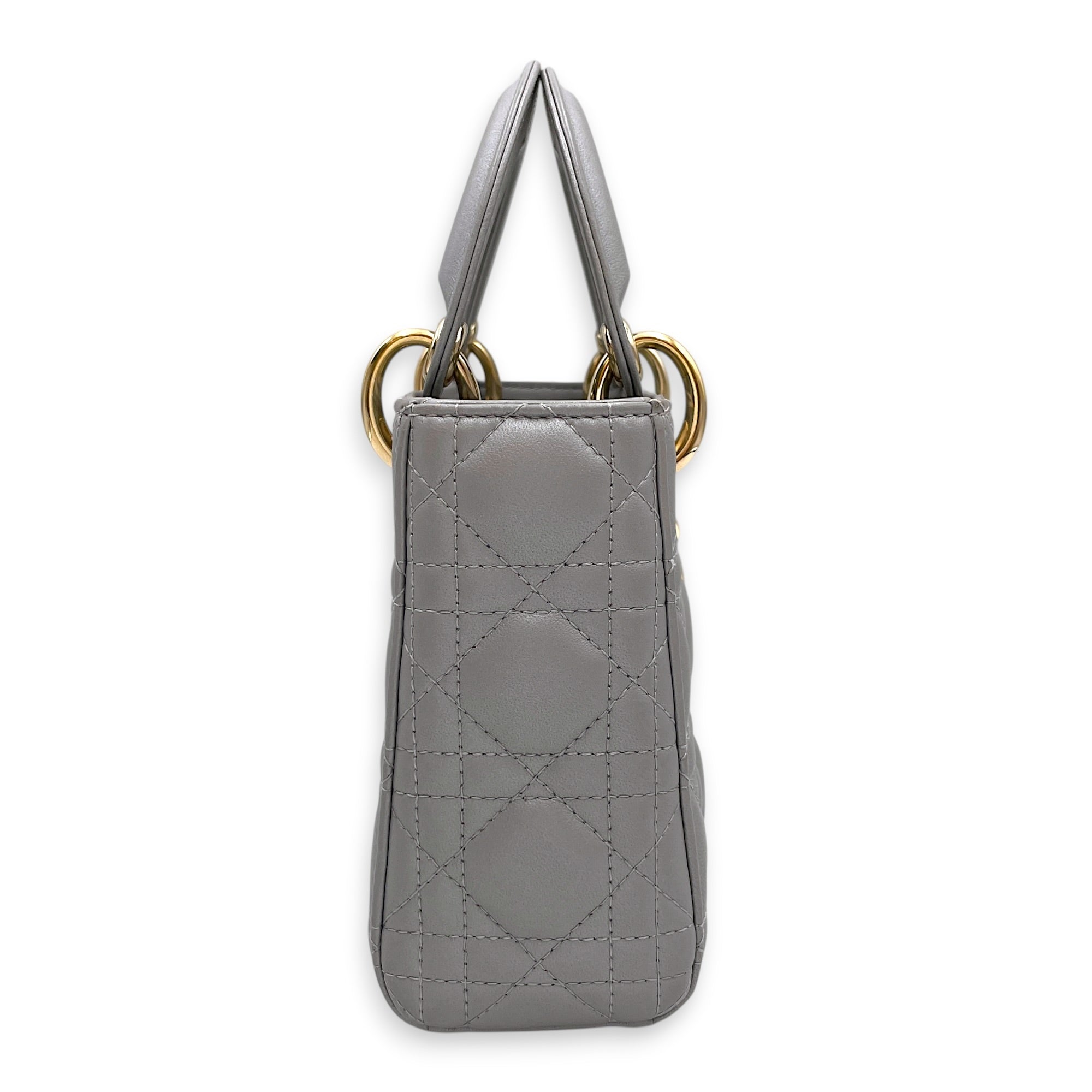 Lady Dior Mini Grey Top Handle Bag in Lambskin Gold hardware CL2603-20399 3