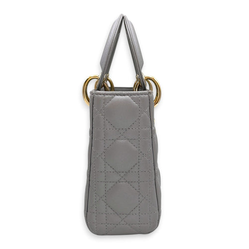 Lady Dior Mini Grey Top Handle Bag in Lambskin Gold hardware CL2603-20399 3