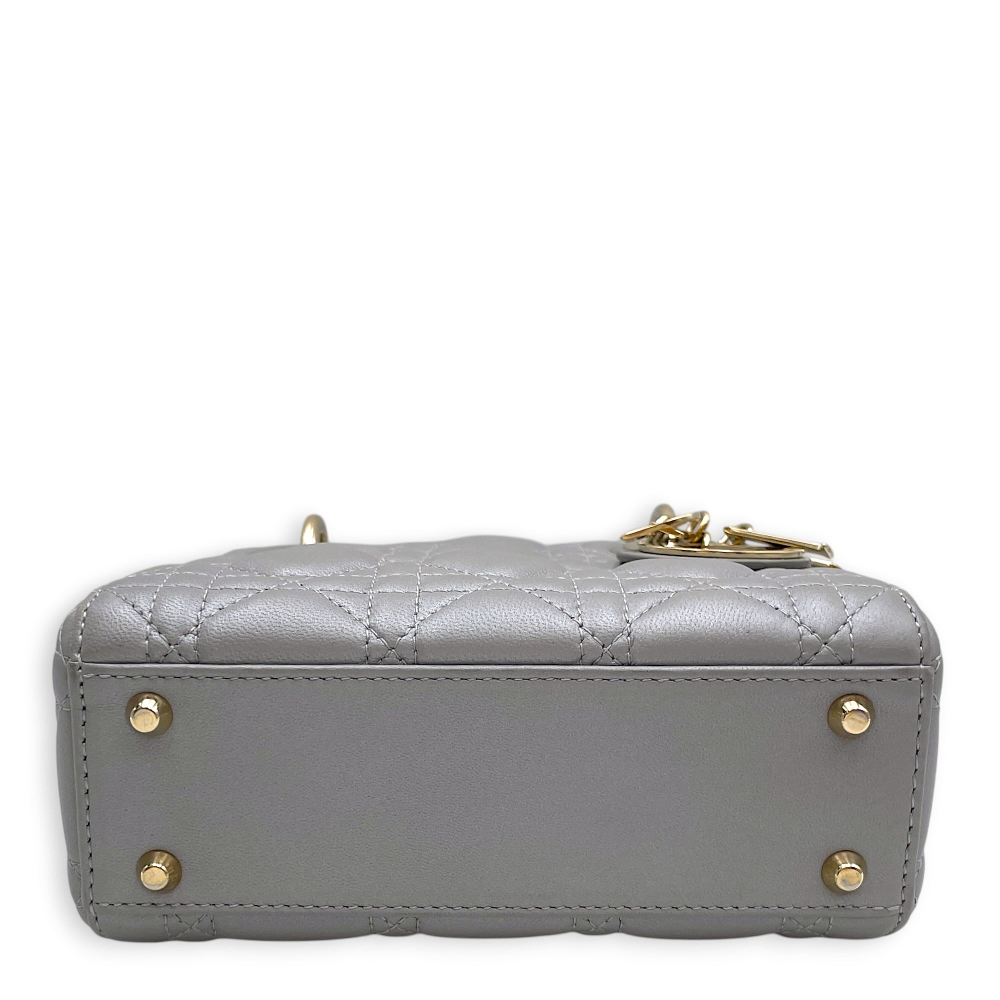 Lady Dior Mini Grey Top Handle Bag in Lambskin Gold hardware CL2603-20399 5