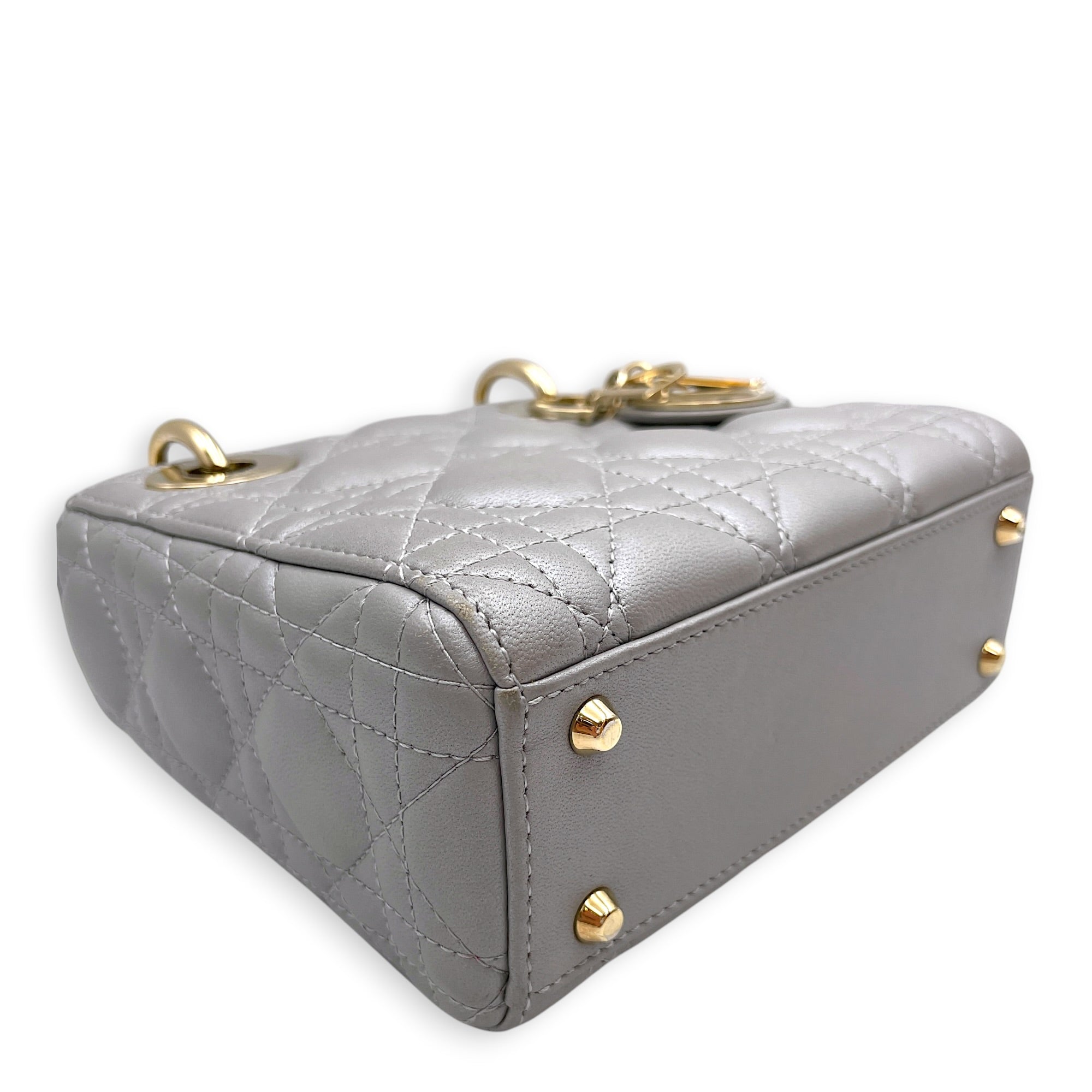 Lady Dior Mini Grey Top Handle Bag in Lambskin Gold hardware CL2603-20399 7