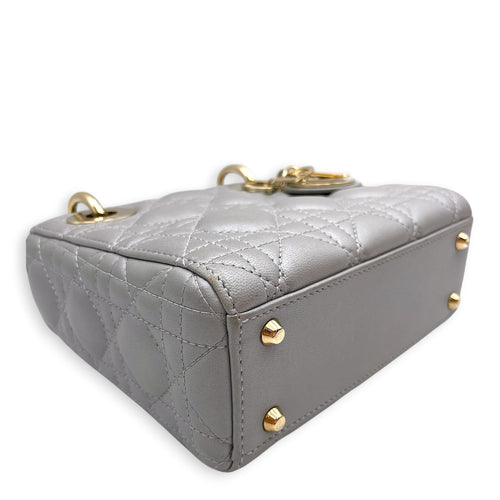 Lady Dior Mini Grey Top Handle Bag in Lambskin Gold hardware CL2603-20399 7