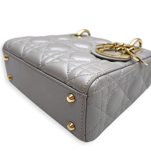 Lady Dior Mini Grey Top Handle Bag in Lambskin Gold hardware CL2603-20399 8