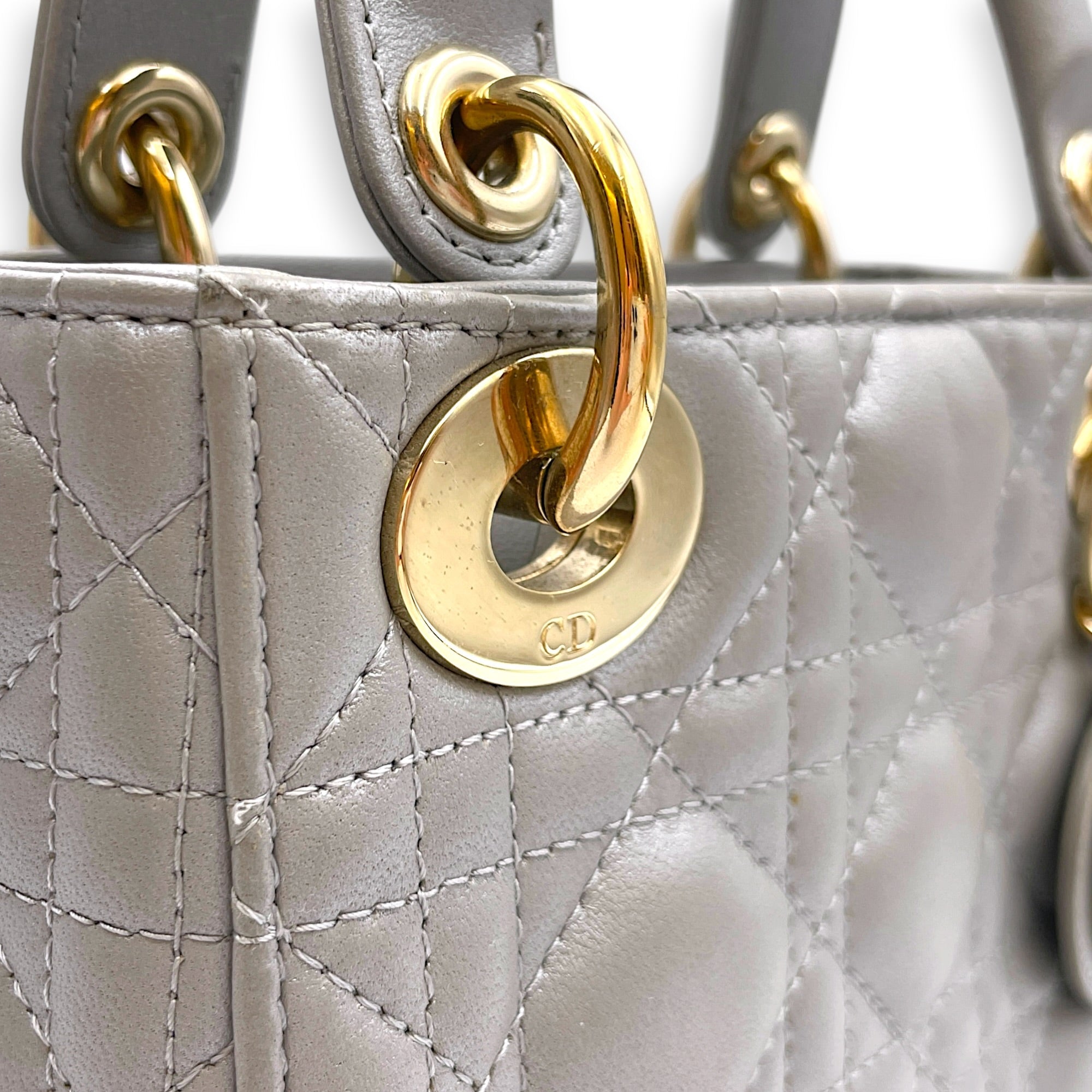 Lady Dior Mini Grey Top Handle Bag in Lambskin Gold hardware CL2603-20399 9