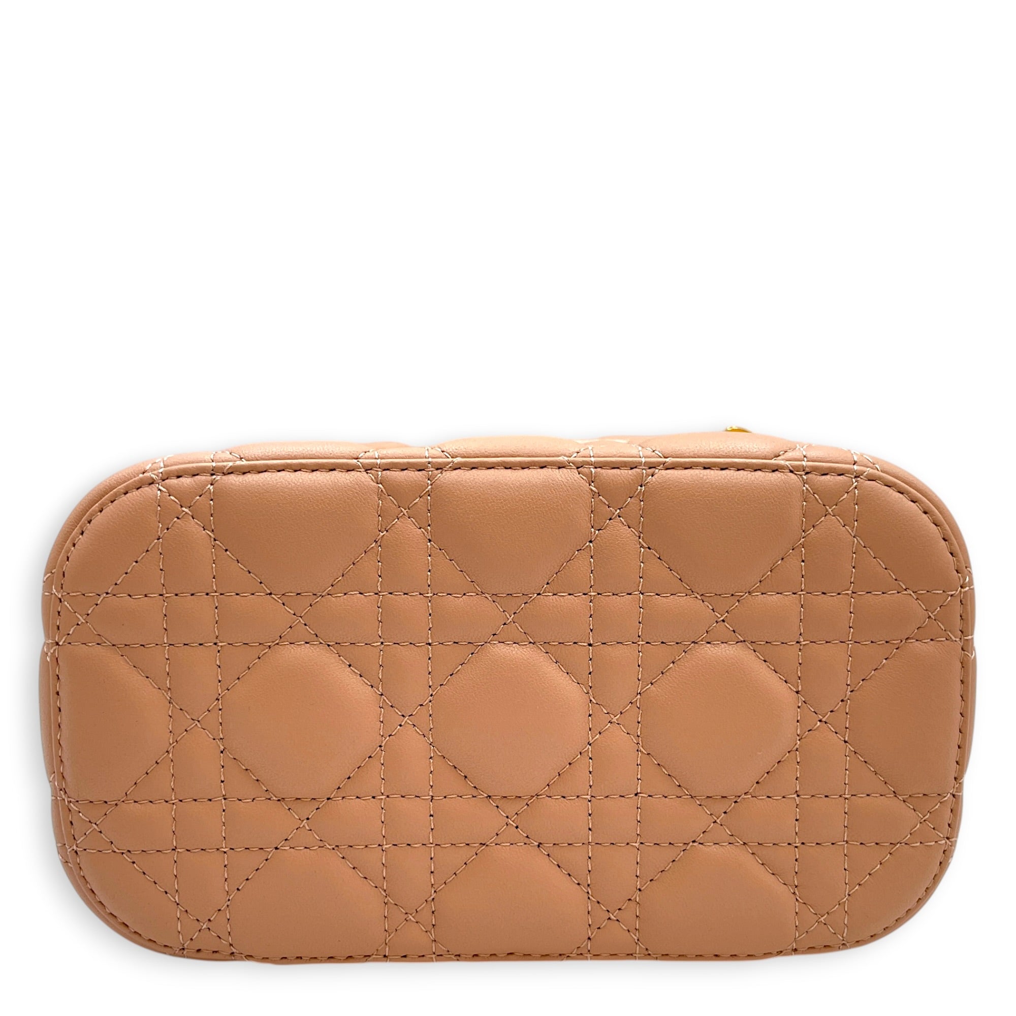 Small Diortravel Vanity Case with Strap Beige Vanity Bag in Calfskin Gold hardware