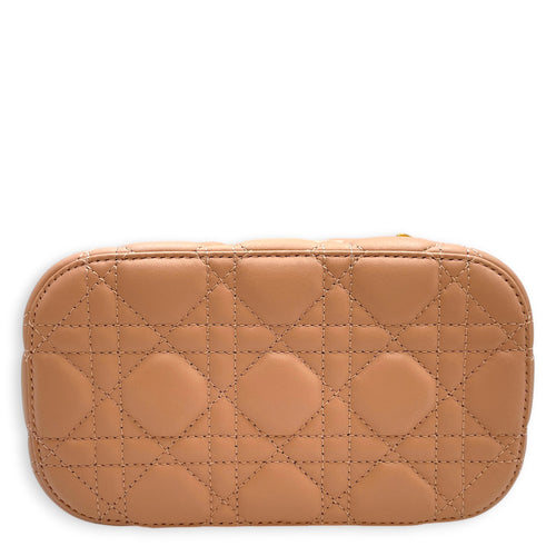 Small Diortravel Vanity Case with Strap Beige Vanity Bag in Calfskin Gold hardware