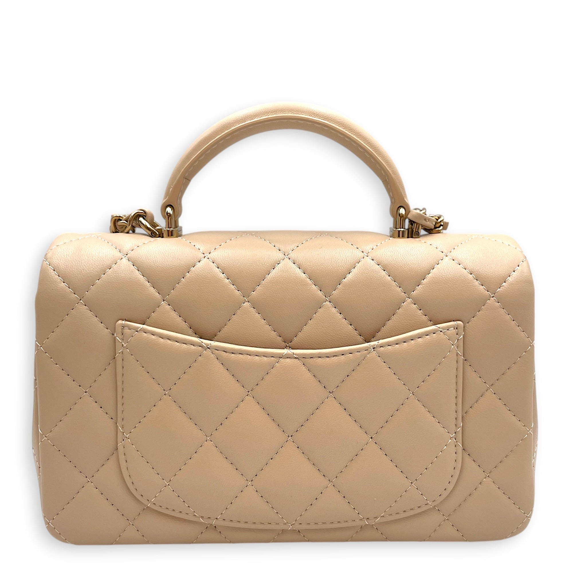 Mini Rectangular Flap Beige Crossbody Bag in Lambskin Gold hardware