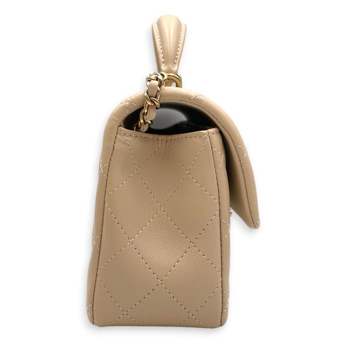 Mini Rectangular Flap Beige Crossbody Bag in Lambskin Gold hardware