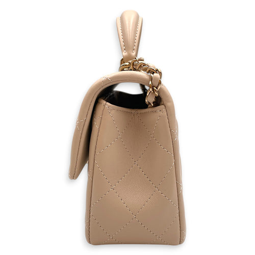 Mini Rectangular Flap Beige Crossbody Bag in Lambskin Gold hardware