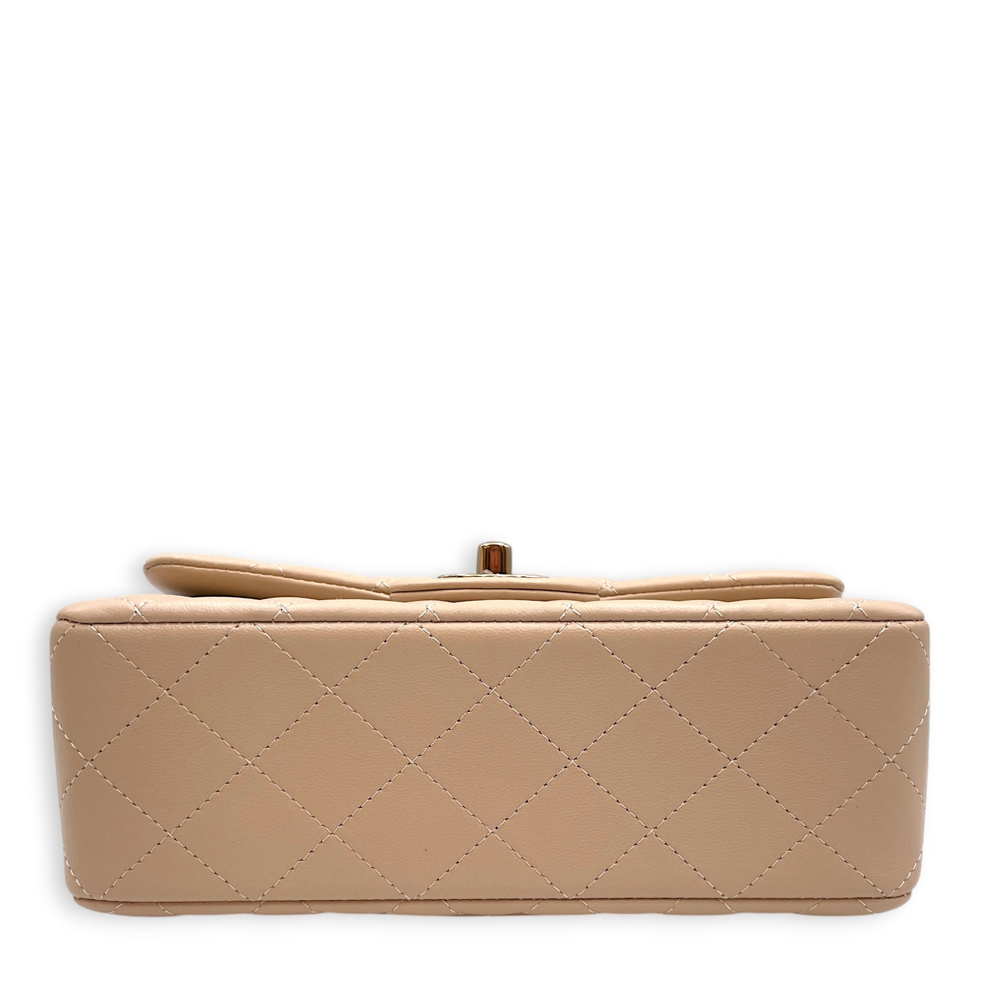 Mini Rectangular Flap Beige Crossbody Bag in Lambskin Gold hardware