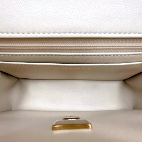 Mini Rectangular Flap Beige Crossbody Bag in Lambskin Gold hardware