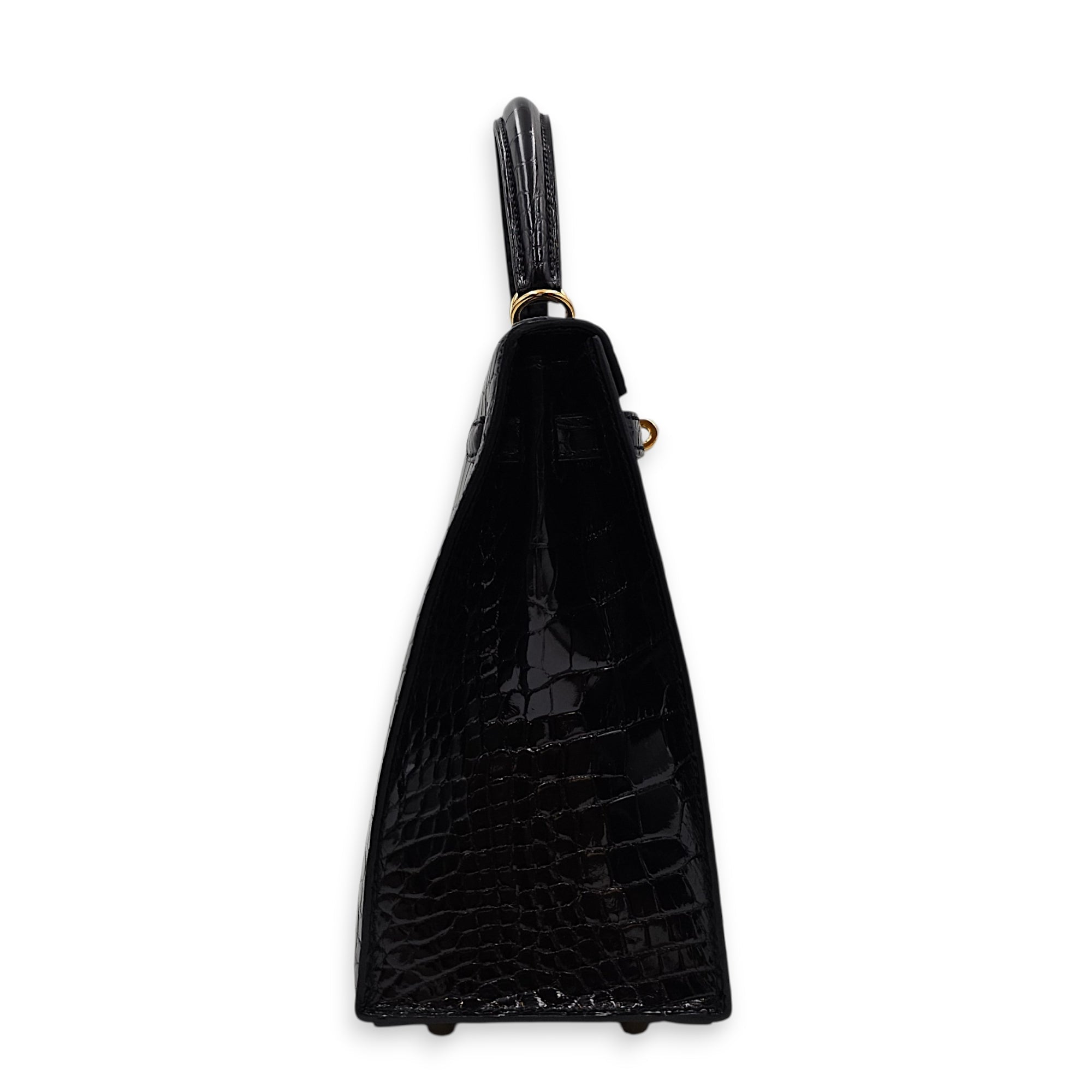 Sellier Kelly 25 Black in Shiny Alligator Gold hardware CL2603-20411 3
